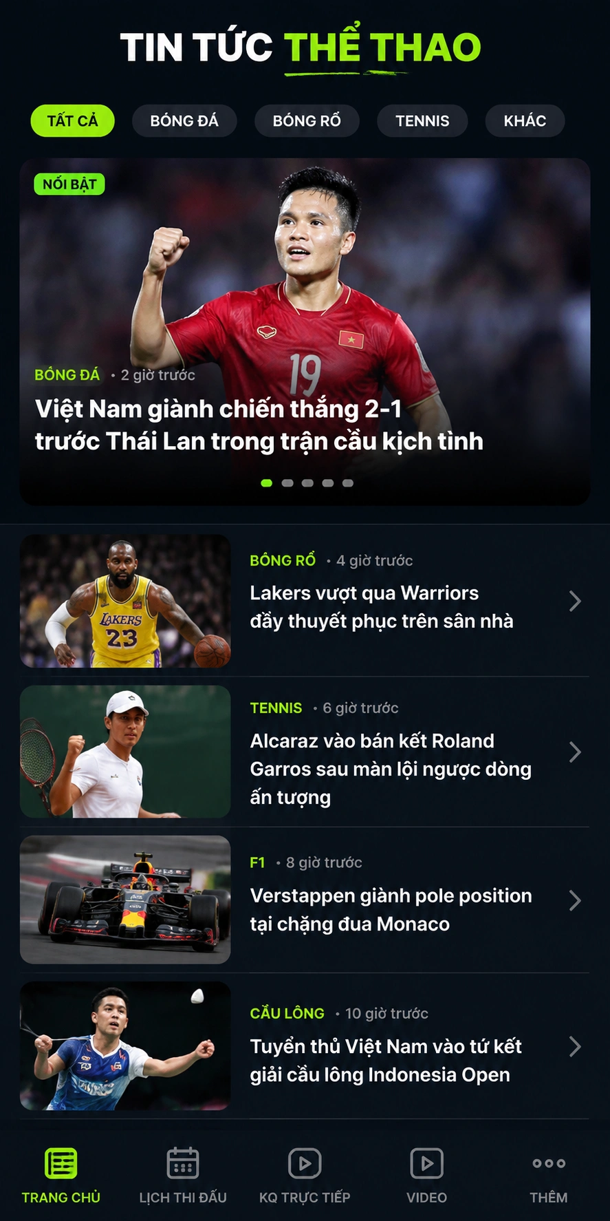 Tin cầu lông và Esports trong chuyên mục cập nhật nhanh